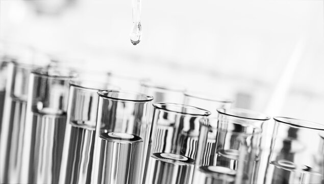 Reagenzgläser mit Flüssigkeit in Labor - Thema Medizin oder Forschung in Laborumgebung
