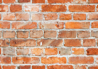 Fototapeta premium Old red brick wall close-up, seamless background texture