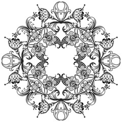 Floral hand drawn raster vintage illustration. Engraved nature elements