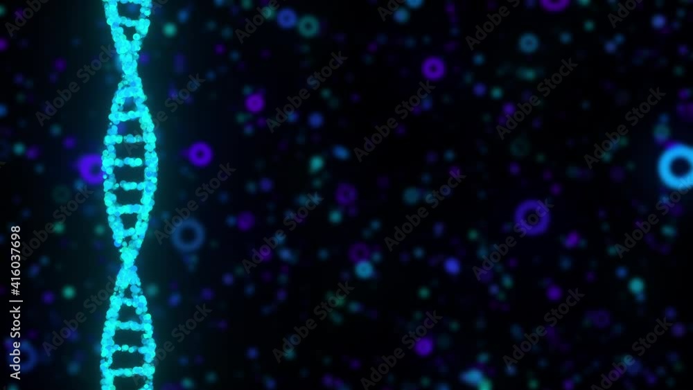 Aufkleber digital dna double helix against the colored blurred particles, computer generated. 3d rendering of 