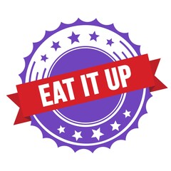 EAT IT UP text on red violet ribbon stamp.