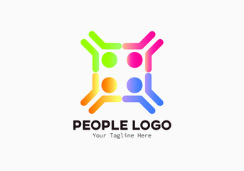 Abstract people logo, human Icon with symmetrical and gradient color vector design