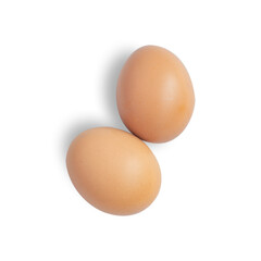 Two brown egg on isolated white background. Top view clipping part for further use. for further use.