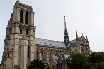 Fototapeta na wymiar Paris (France). East view of the Notre Dame Cathedral in the city of Paris