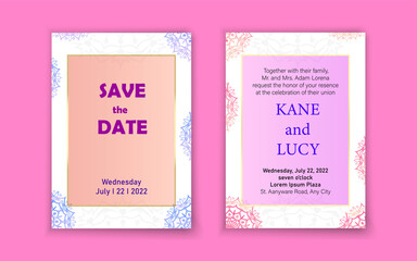 Luxury wedding invitation card with mandala frame. Beautiful card background set card template vector design