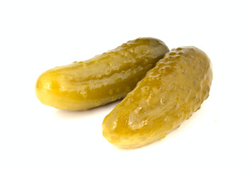 Marinated pickled cucumbers isolated on white background