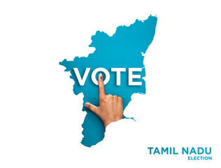 VOTE FOR INDIA TAMIL NADU, male Indian Voter Hand with voting sign or ink pointing out , Voting...