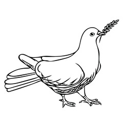 A white dove with a palm branch with leaves is a symbol of peace. Palm Sunday is a Christian holiday a week before Easter. Vector illustration for postcards.