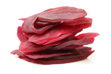 Dried purple sweet potatoes on white background