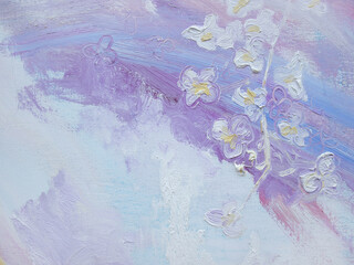 Abstract painted cherry blossoms. Pastel delicate colors oil painting texture background.