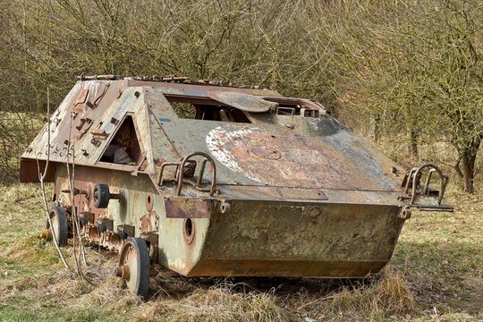 Wreck of an armored personnel carrier. The Sch&uuml;tzenpanzer SPz armored reconnaissance vehicle was developed for the West German army. Period 1959 and 1967.