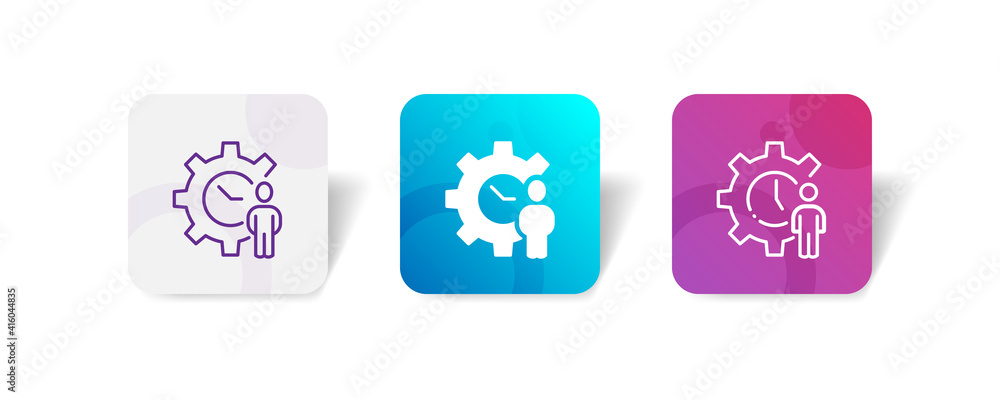 Poster time duration maintenance with cogwheel icon set bundle in line, solid, glyph, 3d gradient style