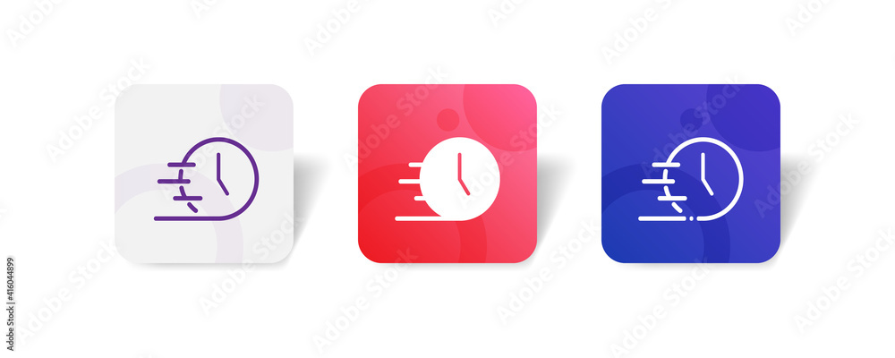 Poster fast time clock service duration icon set bundle in line, solid, glyph, 3d gradient style