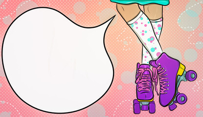 Cartoon card with roller skate girl legs invitation