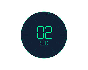 2 sec Timer icon, 2 seconds digital timer. Clock and watch, timer, countdown