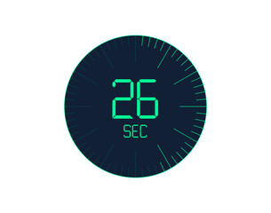 26 sec Timer icon, 26 seconds digital timer. Clock and watch, timer, countdown