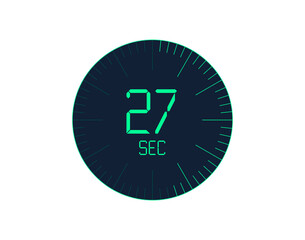 27 sec Timer icon, 27 seconds digital timer. Clock and watch, timer, countdown