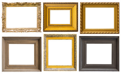 group of retro golden rectangular frame for photography on isolated background