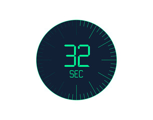 Obraz premium 32 sec Timer icon, 32 seconds digital timer. Clock and watch, timer, countdown