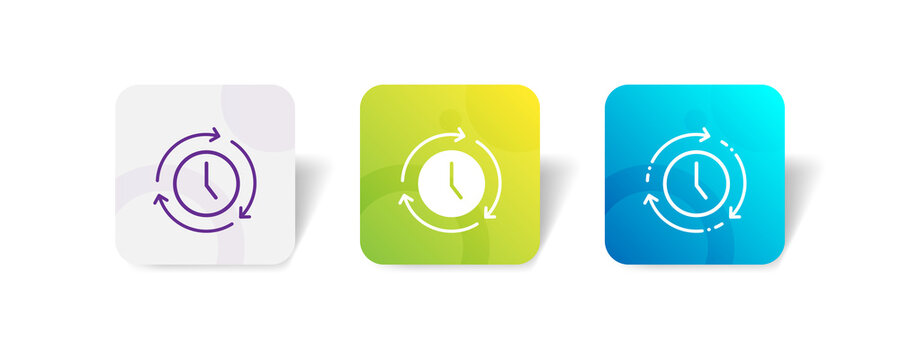 clock processing duration cycle icon set bundle in line, solid, glyph, 3d gradient style