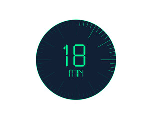 18 min Timer icon, 18 minutes digital timer. Clock and watch, timer, countdown