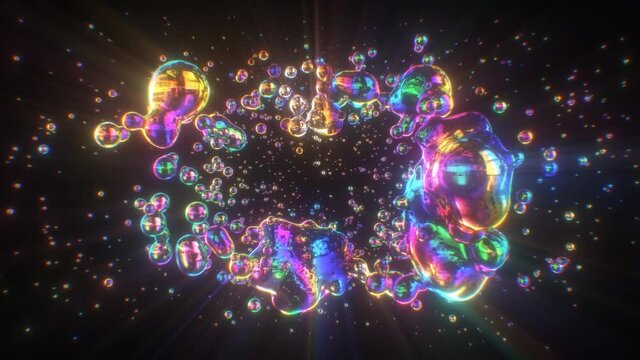Iridescent Neon Rainbow Gradient Liquid Bubble Blobs Flowing Vortex - 4K Seamless VJ Loop Motion Background Animation