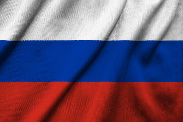 The national flag of Russia on fabric texture background. Flag image for design on flyers, advertising. 3D-Illustration. 3D-rendering