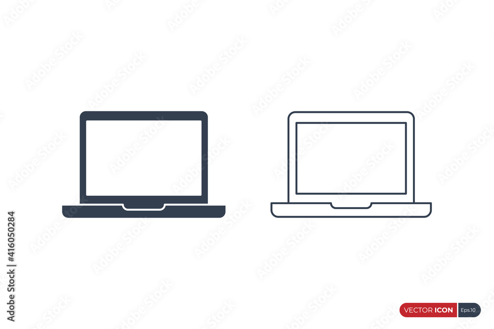 Poster simple laptop icon. fill and outline notebook icon isolated on white background. flat vector icon de