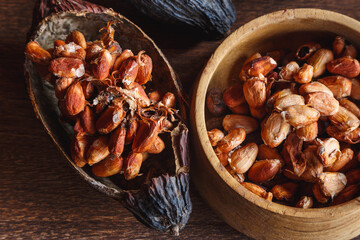 Dried cocoa pods and dried cocoa beans