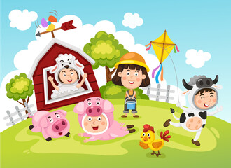 Illustration of farm kid vector