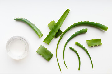 Aloe Vera plant top view and jar of gel. Beauty concept.