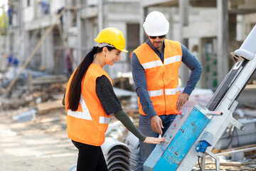 Professional Mechanical Engineer team Working on construction site.  Home building Project quality Inspection