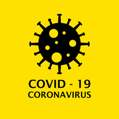 Obraz premium Dangerous virus icon illustration. Crown virus warning sign logo concept isolated on yellow background. COVID 19. Illustration of a dangerous virus icon. Pandemic. Vector