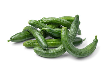 Small fresh homegrown natural cucumbers isolated on white background