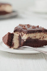 Delicious homemade brownie cheesecake. Food photo.