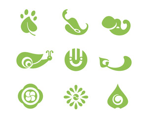 Vector illustration of stylized eco logos. Environmental protection and nature conservation concept. Flat design..