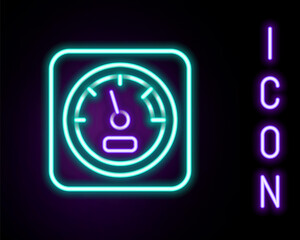 Glowing neon line Sauna thermometer icon isolated on black background. Sauna and bath equipment. Colorful outline concept. Vector.