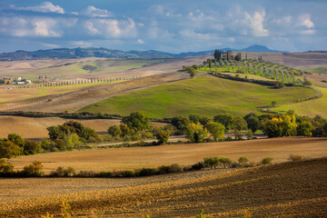 Fototapeta na wymiar Aerial landscape of beautiful countryside valley, Tuscany