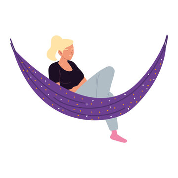 Young Woman Character Resting In Hammock, Procrastinating Isolated Design