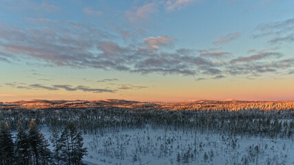 Obraz premium Drone shot of Lapland mountains in northern Sweden