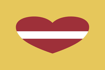 Latvia flag in the heart shape. Isolated on background.