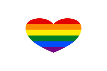 LGBTQ + flag in the heart shape. Isolated on a white background.