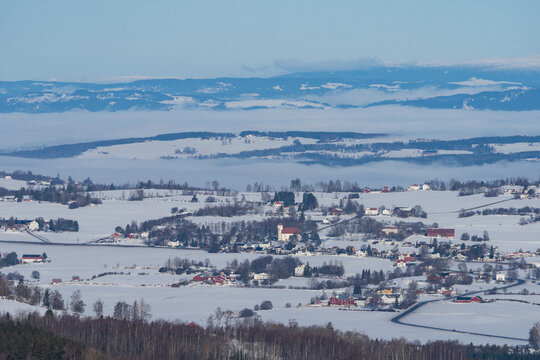 Hoff and Hoff Medieval Church at Toten, Norway, in winter.