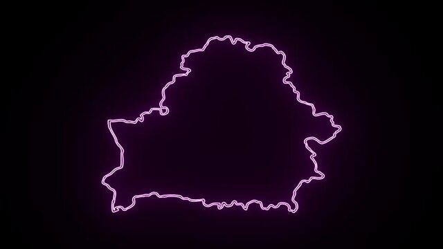neon Map of Belarus, Belarus outline, Animated close up map of Belarus