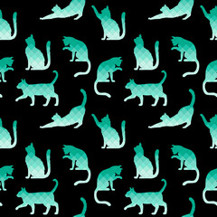 Sweet seamless pattern design of pink cats isolated on white background. Suitable for wrapping paper, wallpaper, fabric, backdrop and etc.