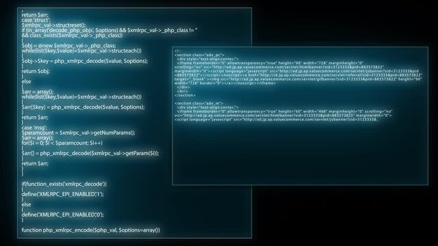 source code programming screen text scrolling animation