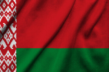 The national flag of Belarus on fabric texture background. Flag image for design on flyers, advertising. 3D-Illustration. 3D-rendering