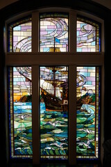 Kanagawa Prefecture  Japan. Stained glass window Yokohama city Port Opening Memorial Hall