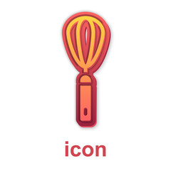 Gold Kitchen whisk icon isolated on white background. Cooking utensil, egg beater. Cutlery sign. Food mix symbol. Vector.