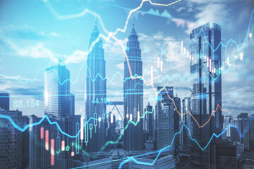 Stock market business concept with financial chart with diagram and graphs at megapolis city background